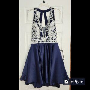 Blondie Nites Navy Beaded Formal Short Homecoming Halter Dress Juniors 13 NWT